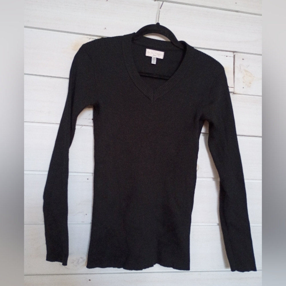 Gianni Feraud Black V-Neck Long Sleeve Ribbed Sweater